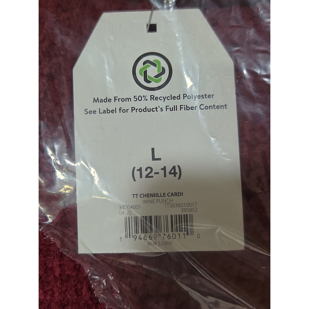 Time and Tru Women Chenille Cardigan Sweater Wine Red Long Sleeve TT3636010017 L - Picture 3 of 3